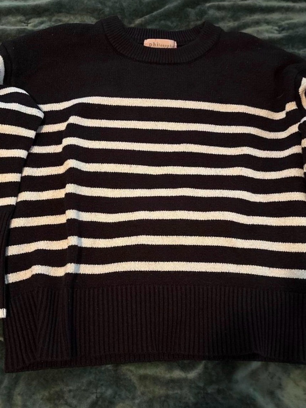 Philosophy Black and White Striped Crewneck Sweater